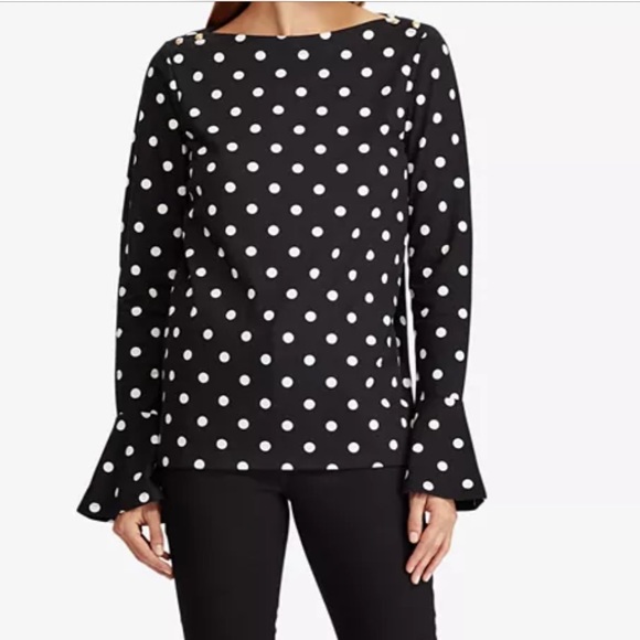 Lauren Ralph Lauren Polka-Dot Bell-Sleeve Cotton Top  size 2X - Picture 9 of 9